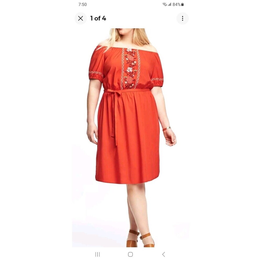 Old Navy orange embroidered mididress XS off shoulder Hot Tamale boho ethnic
